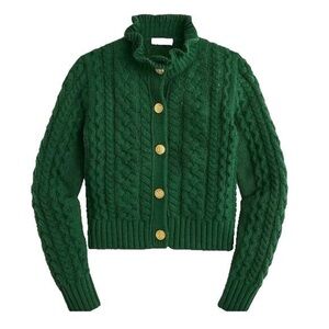 J. Crew Emerald Cable Knit Cardigan with Gold Buttons